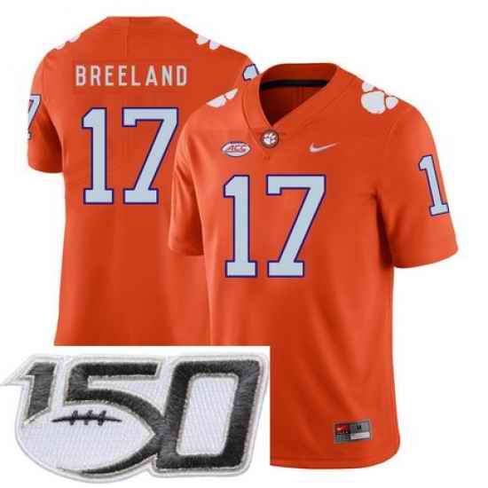 Clemson Tigers 17 Bashaud Breeland Orange Nike College Football Stitched 150th Anniversary Patch Jersey